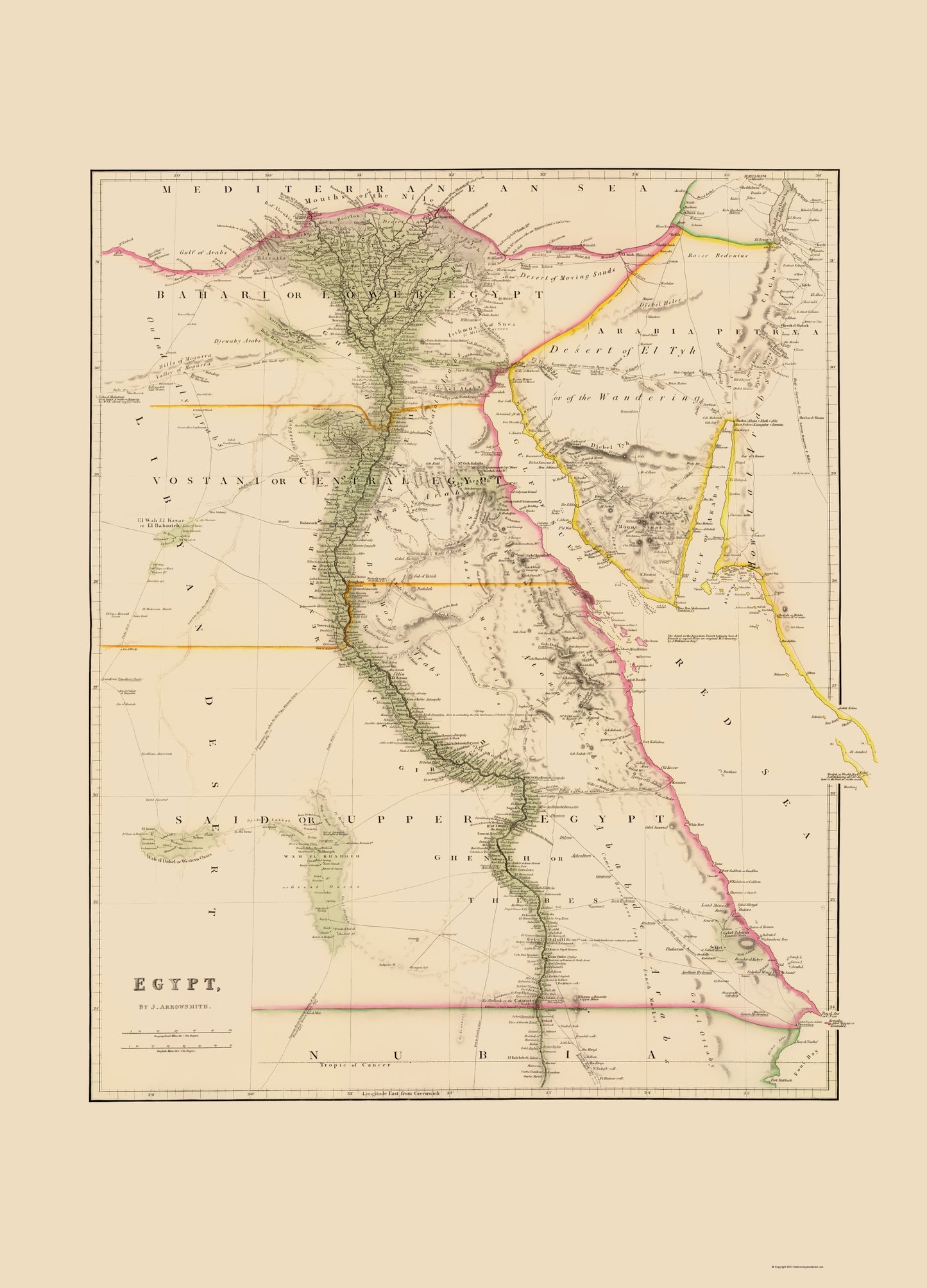 Historic Map - Egypt - Arrowsmith 1844 - 23 x 31.95 - Vintage Wall Art