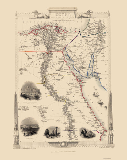 Historic Map - Egypt Arabia Peninsula - Tallis 1851 - 23 x 28.83 - Vintage Wall Art