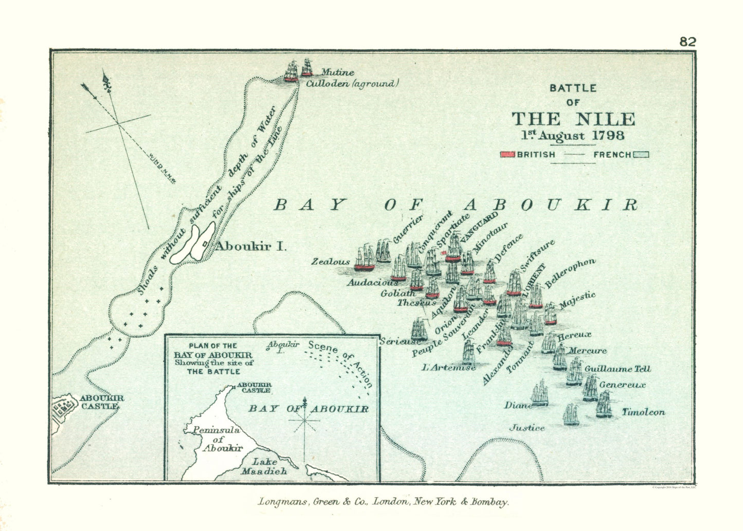 Historic War Map - Egypt Nile Battle 1798 - Gardiner 1902 - 32.17 x 23 - Vintage Wall Art