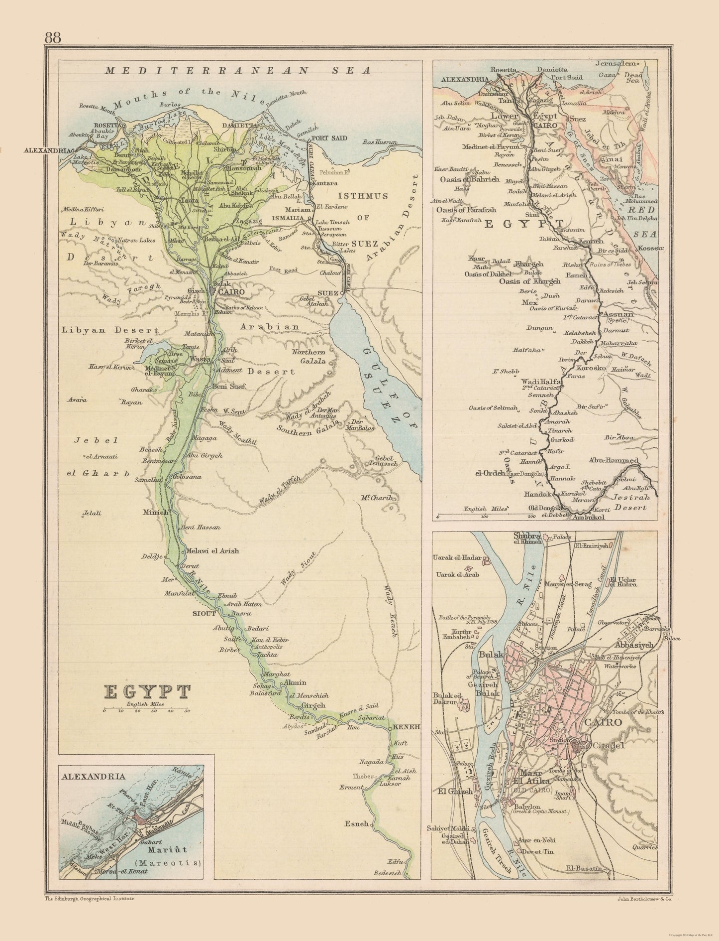 Historic Map - Africa Egypt - Bartholomew 1892 - 23 x 30.08 - Vintage Wall Art