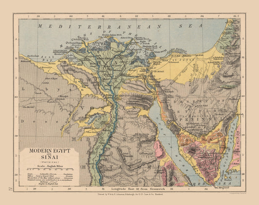 Historic Map - Egypt Sinai - Edinburgh 1878 - 29.06 x 23 - Vintage Wall Art