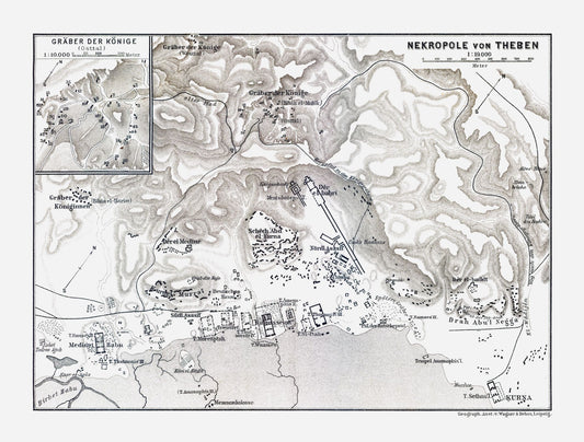 Historic Map - Theban Necropolis Egypt - Baedeker 1913 - 30.34 x 23 - Vintage Wall Art