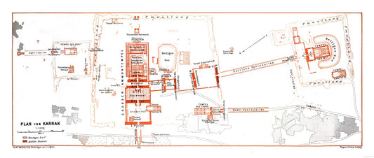 Historic Map - Karnak Egypt Plan - Baedeker 1913 - 54.22 x 23 - Vintage Wall Art