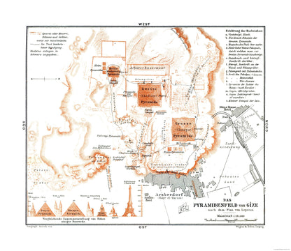 Historic Map - Giza Necropolis Egypt - Baedeker 1913 - 26.54 x 23 - Vintage Wall Art