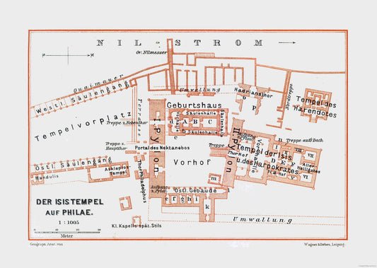 Historic Map - Philae Temple Egypt - Baedeker 1913 - 32.35 x 23 - Vintage Wall Art