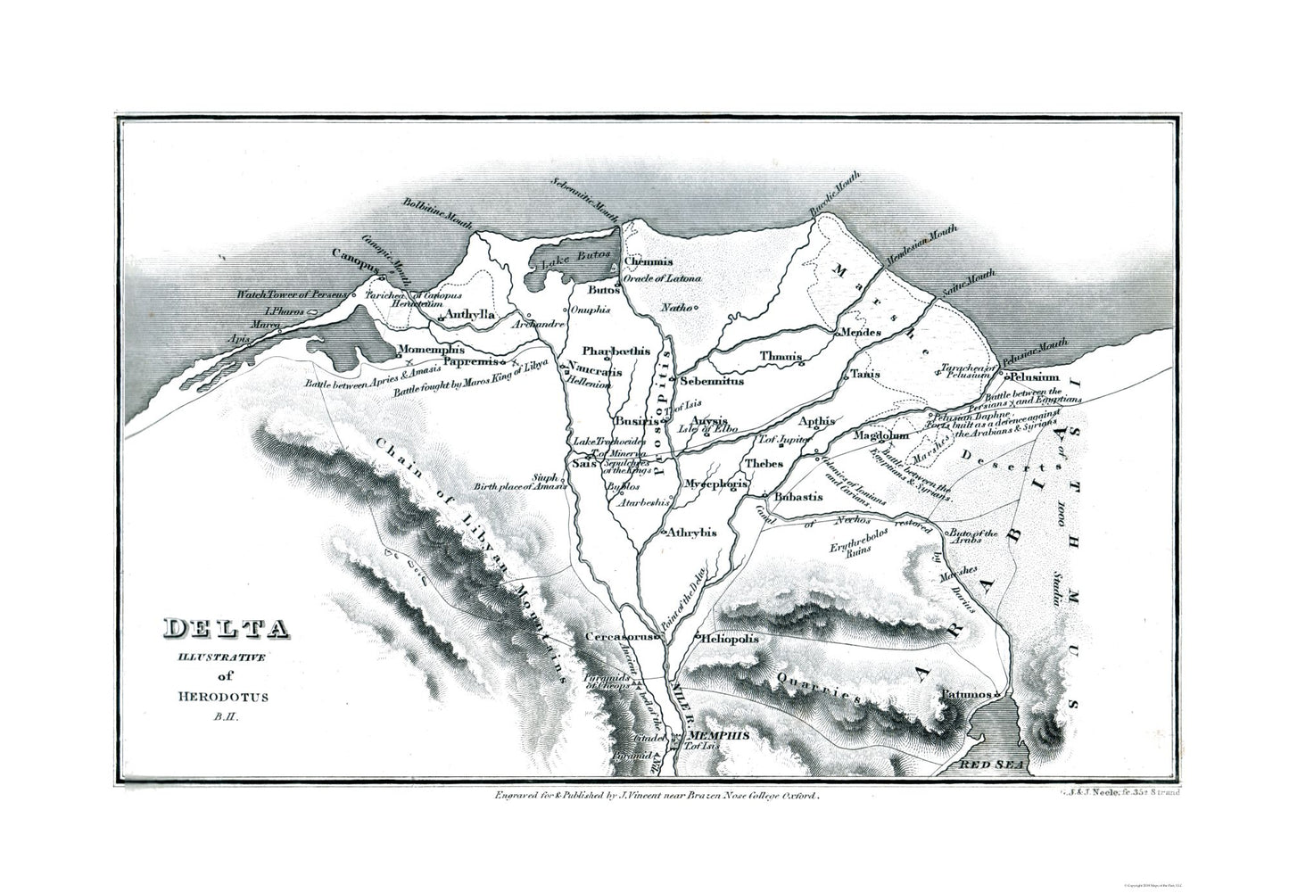 Historic Map - Egypt Herodotus Delta - Oxford 1828 - 33.20 x 23 - Vintage Wall Art