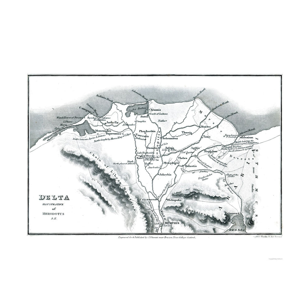Historic Map - Egypt Herodotus Delta - Oxford 1828 - Vintage Wall Art ...