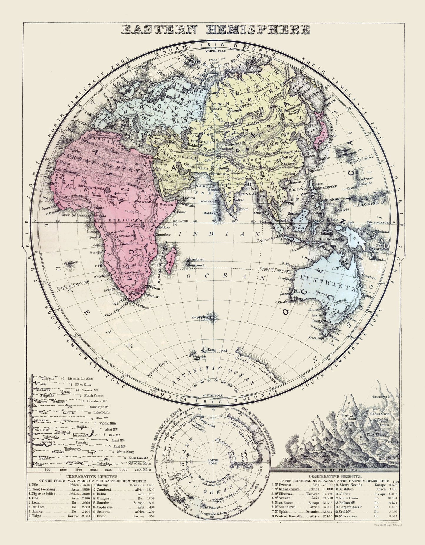 Historic Map - Eastern Hemisphere - Mitchell 1877 - 23 x 29.47 - Vintage Wall Art