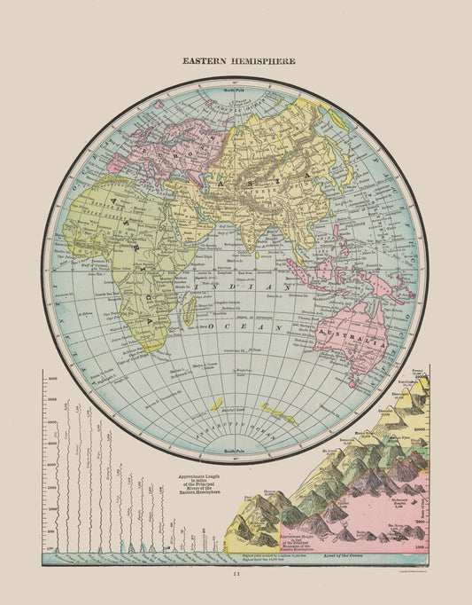 Historic Map - Eastern Hemisphere - Cram 1892 - 23 x 29.43 - Vintage Wall Art