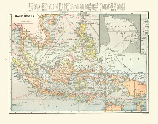 Historic Map - East Indies China Philippines - Cram 1898 - 23 x 29.19 - Vintage Wall Art