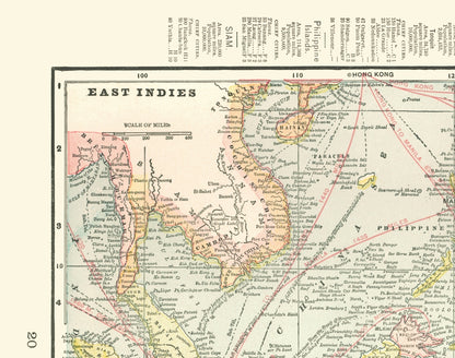 Historic Map - East Indies China Philippines - Cram 1898 - 23 x 29.19 - Vintage Wall Art