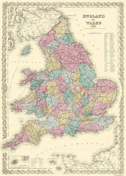 Historic Map - England Wales - Colton 1855 - 23 x 32 - Vintage Wall Art