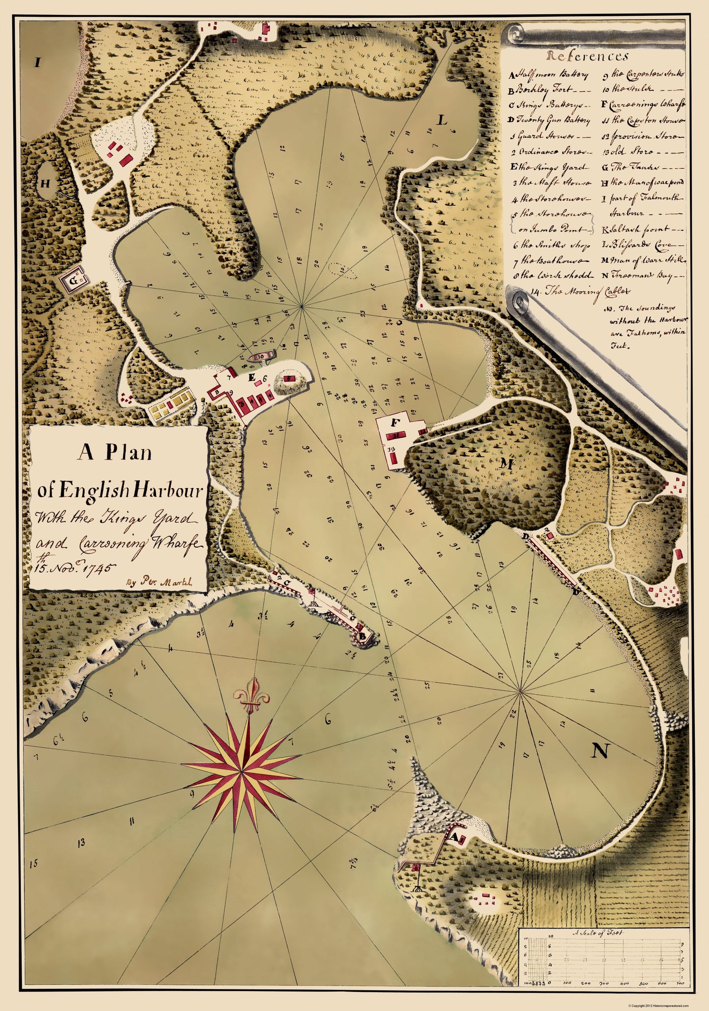 Historic Map - English Harbour Antigua - Talbot 1745 - 23 x 32 - Vintage Wall Art