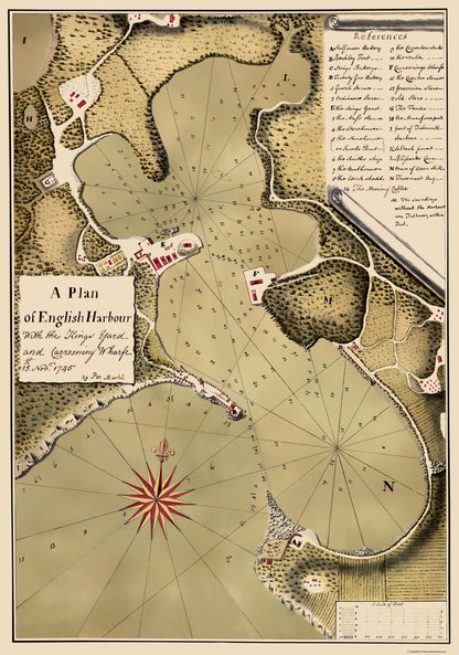 Historic Map - English Harbour Antigua - Talbot 1745 - 23 x 32 - Vintage Wall Art