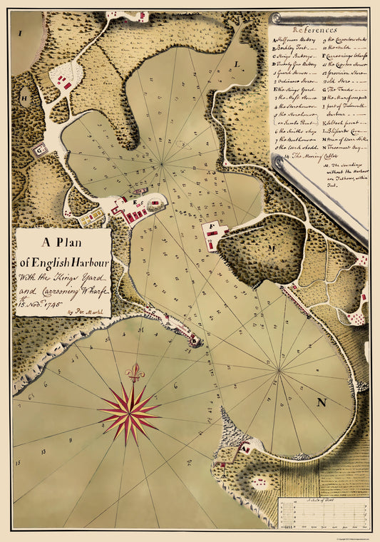 Historic Map - English Harbour Antigua - Talbot 1745 - 23 x 32 - Vintage Wall Art