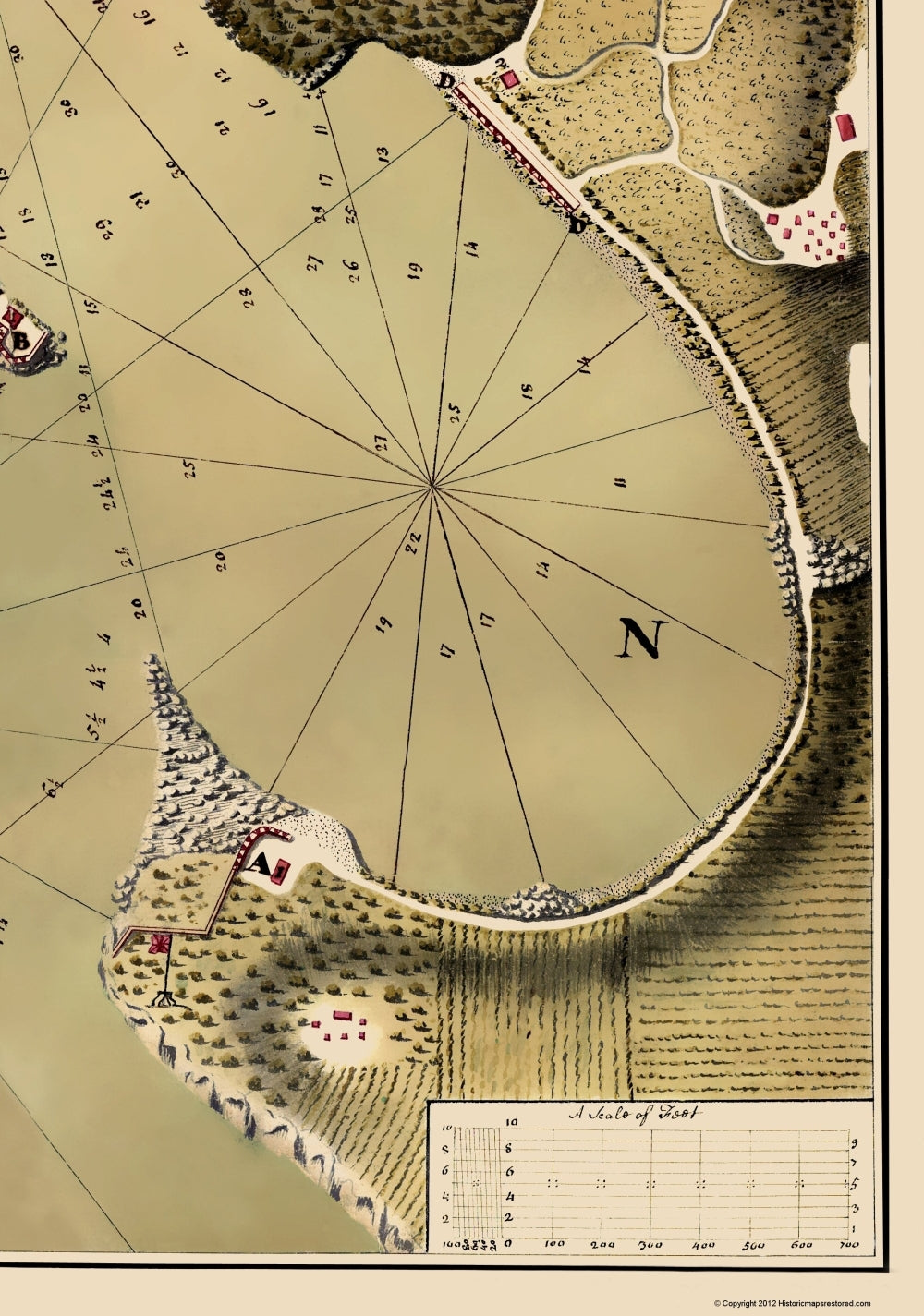 Historic Map - English Harbour Antigua - Talbot 1745 - 23 x 32 - Vintage Wall Art