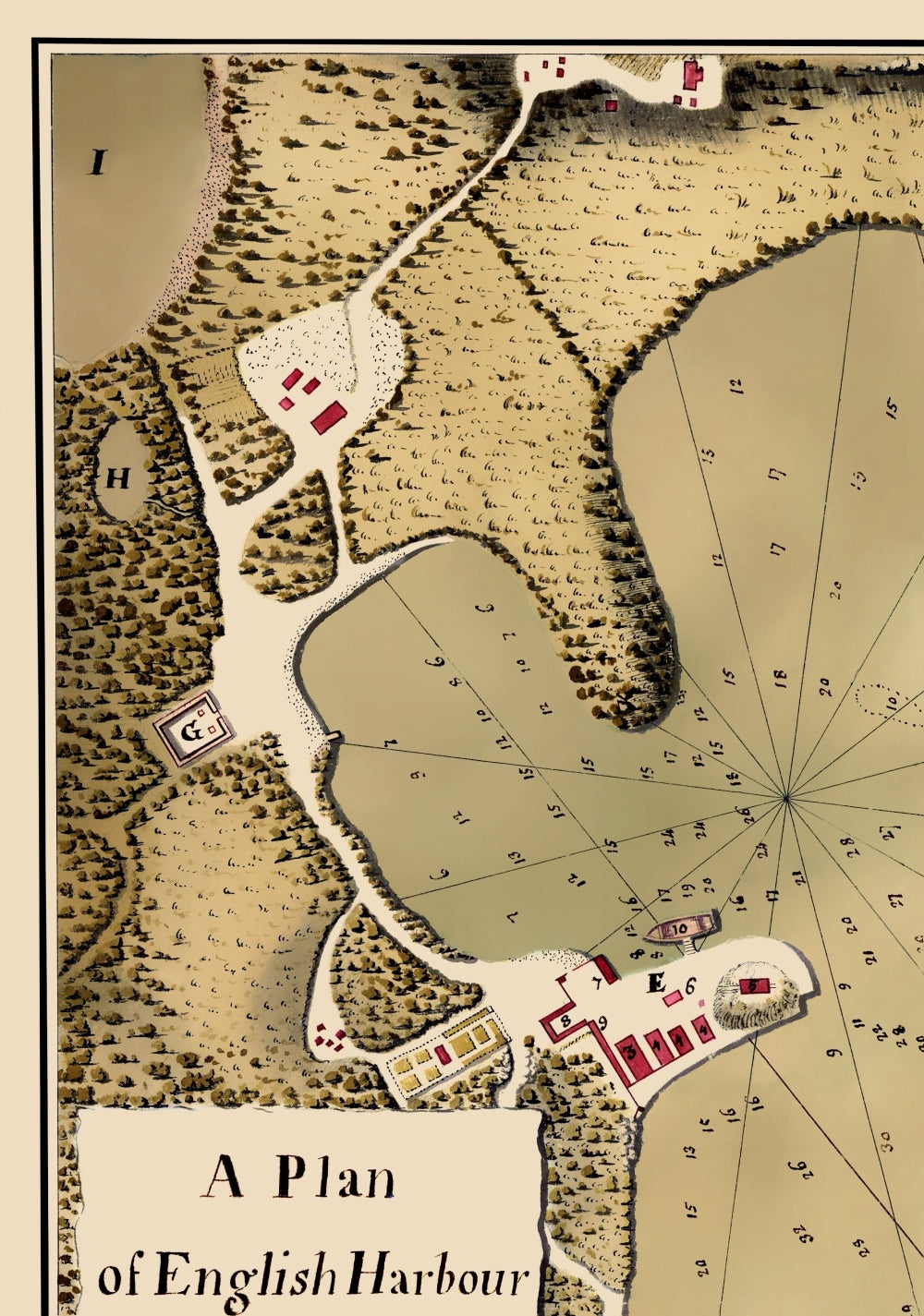 Historic Map - English Harbour Antigua - Talbot 1745 - 23 x 32 - Vintage Wall Art