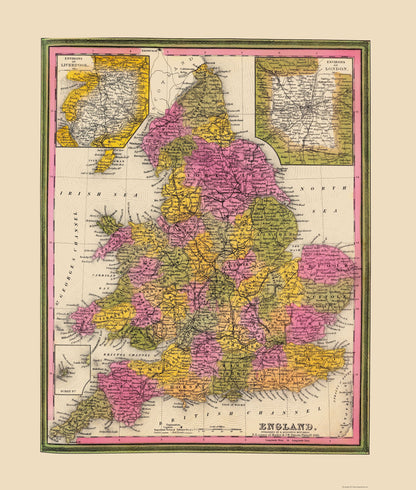 Historic Map - England - Mitchell 1846 - 23 x 27.10 - Vintage Wall Art