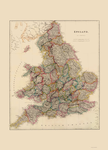 Historic Map - England - Arrowsmith 1844 - 23 x 31.95 - Vintage Wall Art