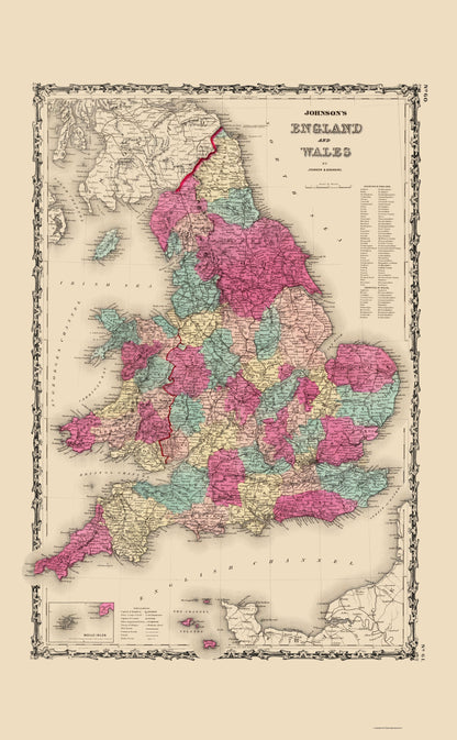 Historic Map - England Wales - Johnson 1860 - 23 x 37.21 - Vintage Wall Art