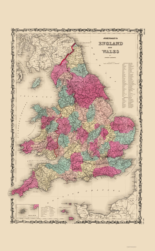 Historic Map - England Wales - Johnson 1860 - 23 x 37.21 - Vintage Wall Art