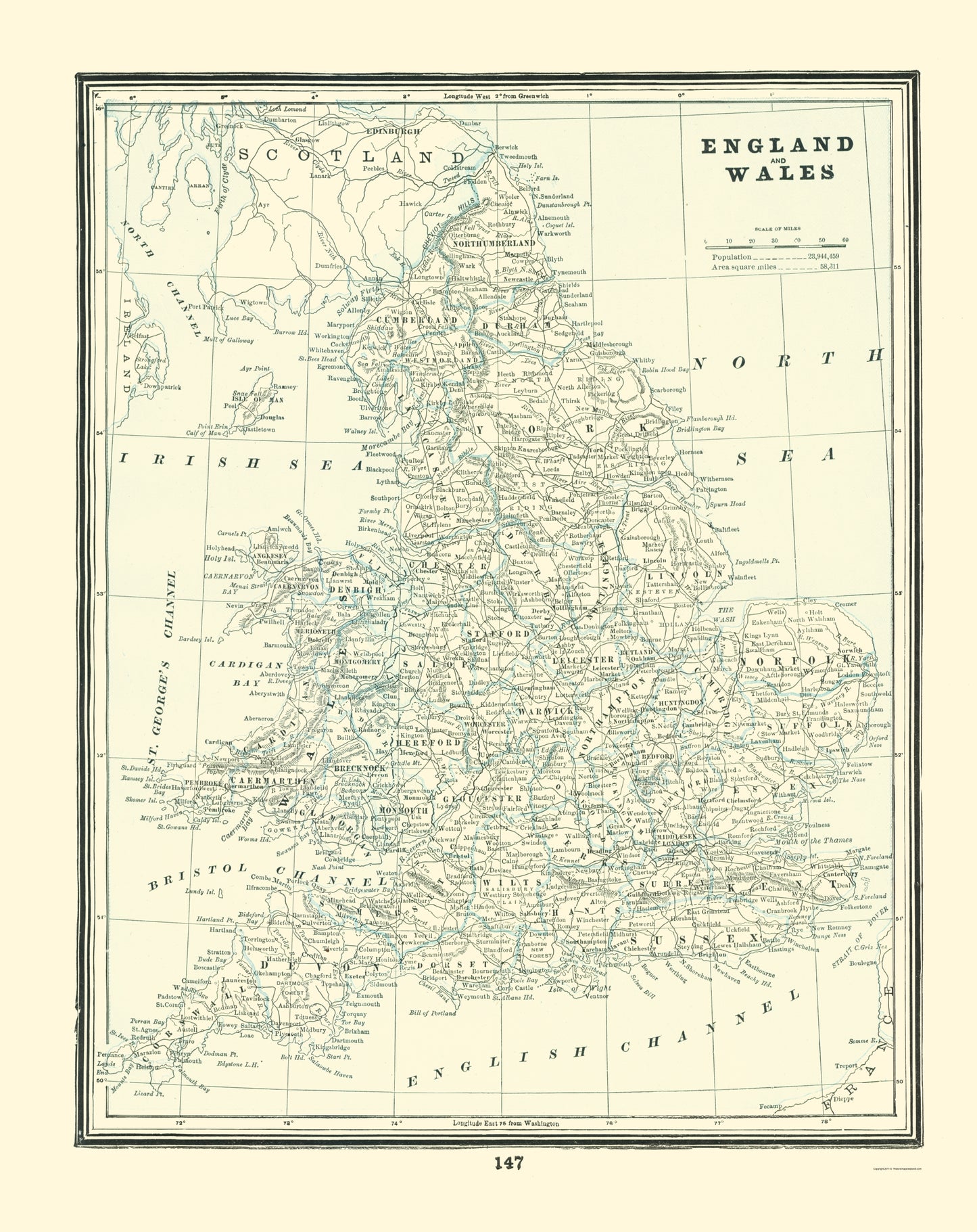 Historic Map - England Wales - Rathbun 1893 - 23 x 28.98 - Vintage Wall Art