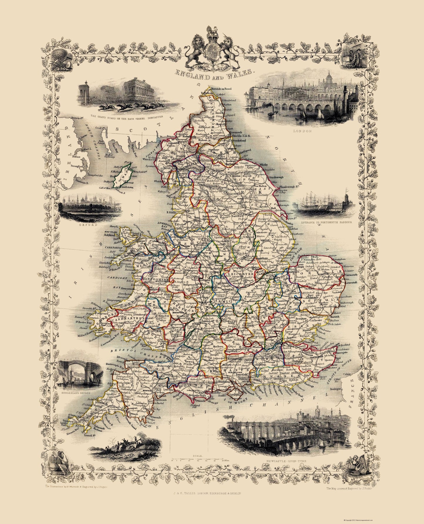 Historic Map - Great Britain England Wales - Tallis 1851 - 23 x 28.45 - Vintage Wall Art