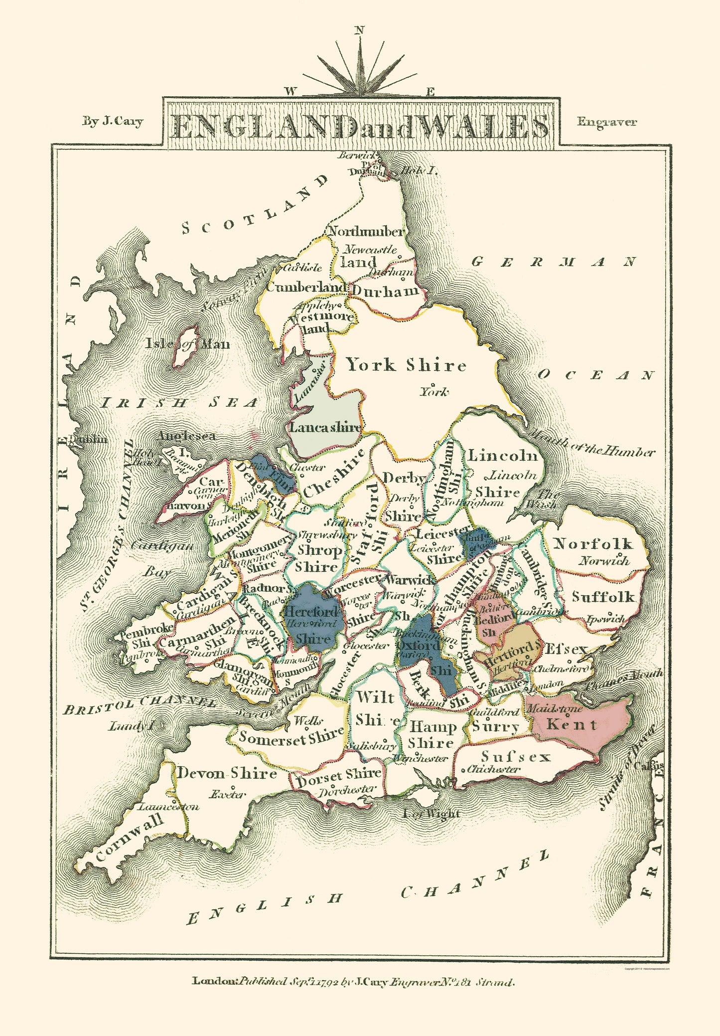 Historic Map - England Wales - Cary 1792 - 23 x 33.08 - Vintage Wall Art