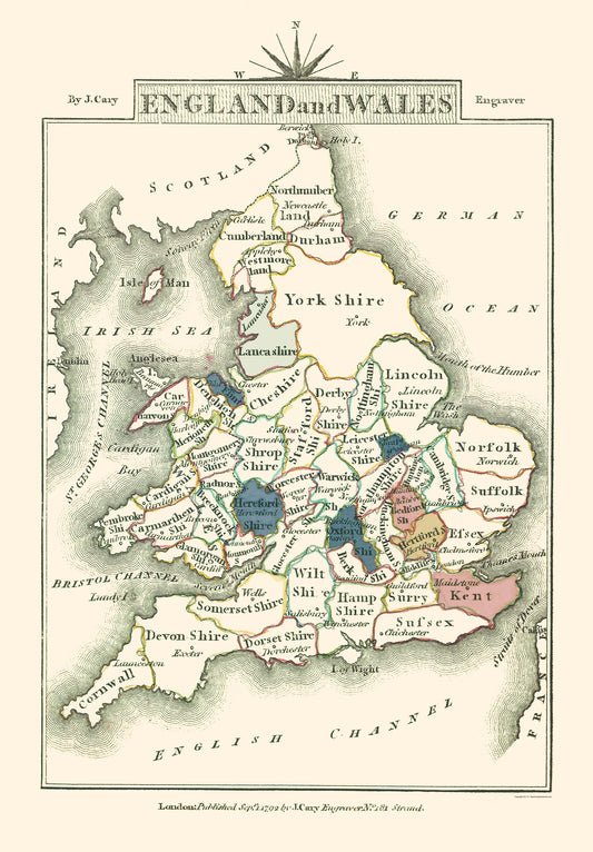 Historic Map - England Wales - Cary 1792 - 23 x 33.08 - Vintage Wall Art