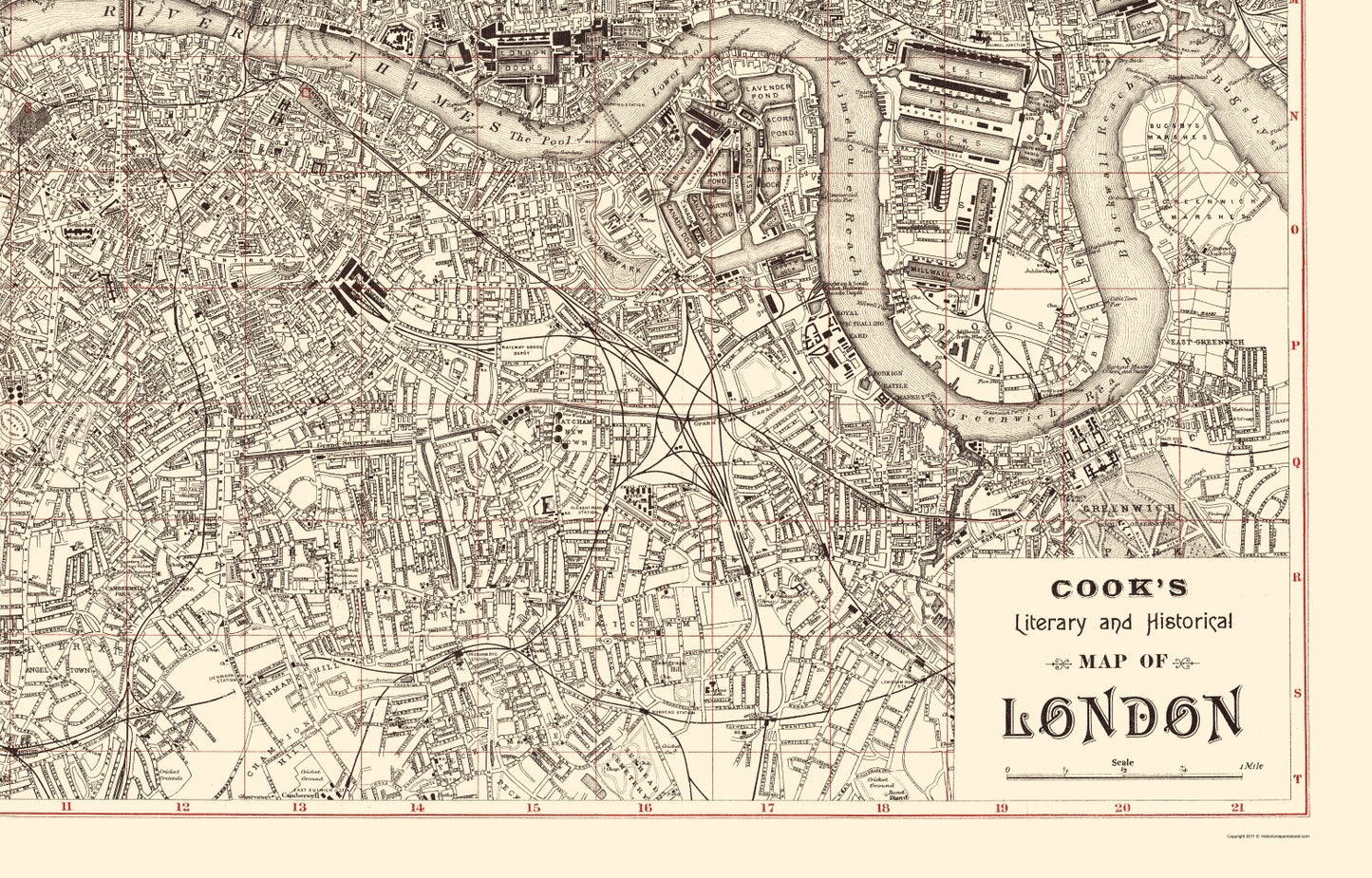 Historic Map - London England Literary Historical - Cook 1899 - 23 x 35 - Vintage Wall Art