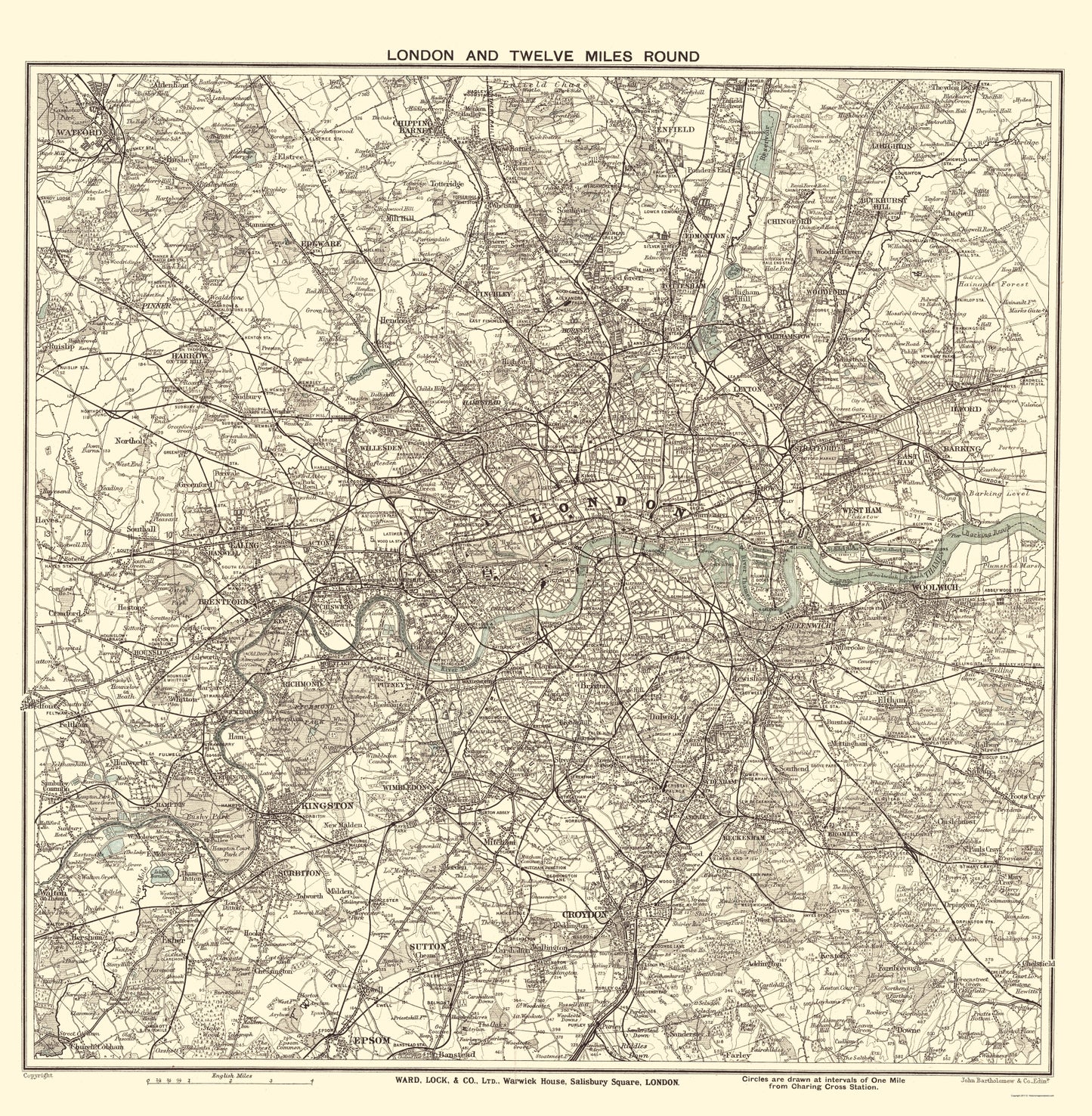 Historic Map - London England - Bartholomew 1925 - 23 x 23.49 - Vintage Wall Art