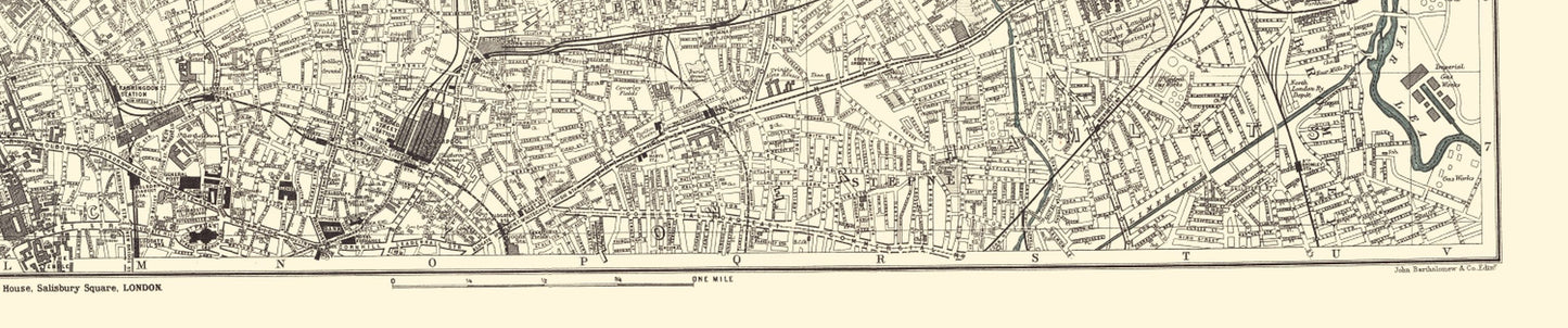 Historic Map - London England Central Section 2 - Bartholomew 1913 - 23 x 110 - Vintage Wall Art