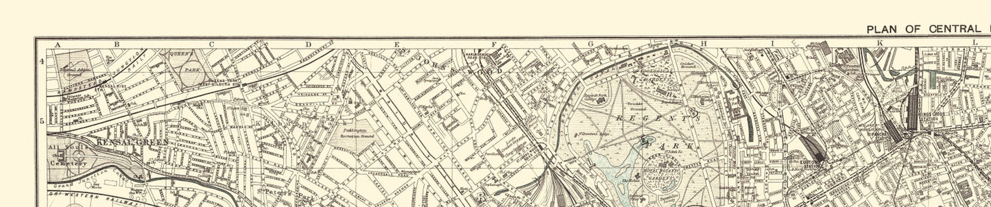 Historic Map - London England Central Section 2 - Bartholomew 1913 - 23 x 110 - Vintage Wall Art