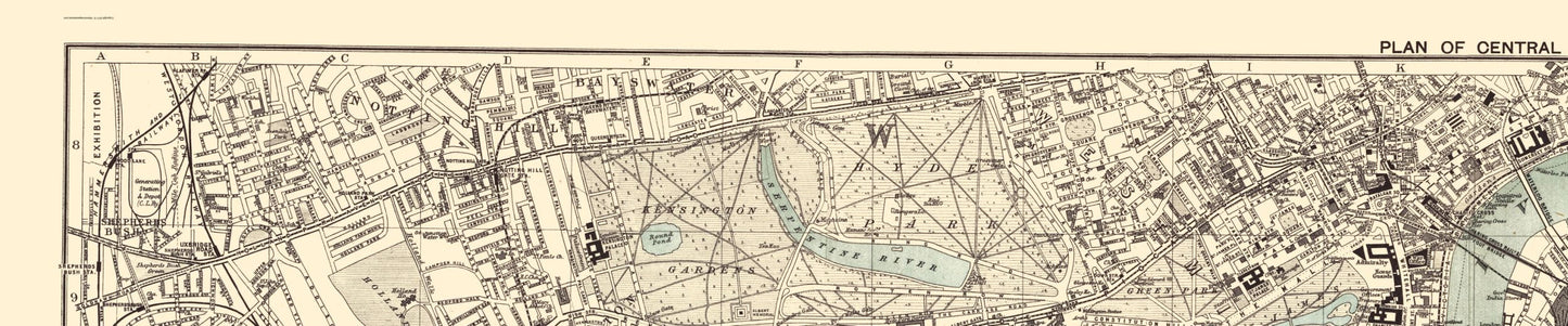 Historic Map - London England Central Section 3 - Bartholomew 1913 - 23 x 110 - Vintage Wall Art