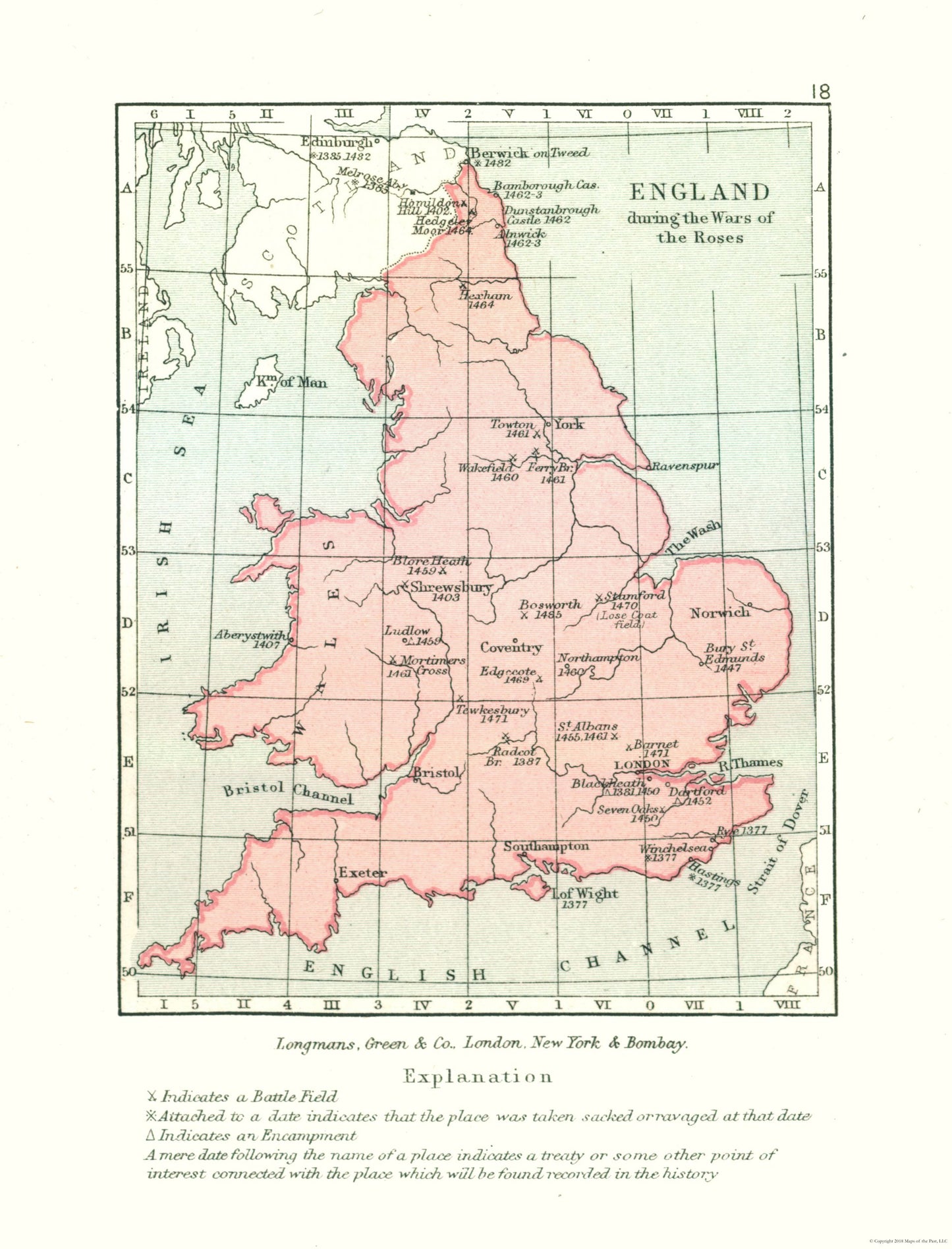 Historic War Map - England War of the Roses  - Gardiner 1902 - 23 x 30.18 - Vintage Wall Art