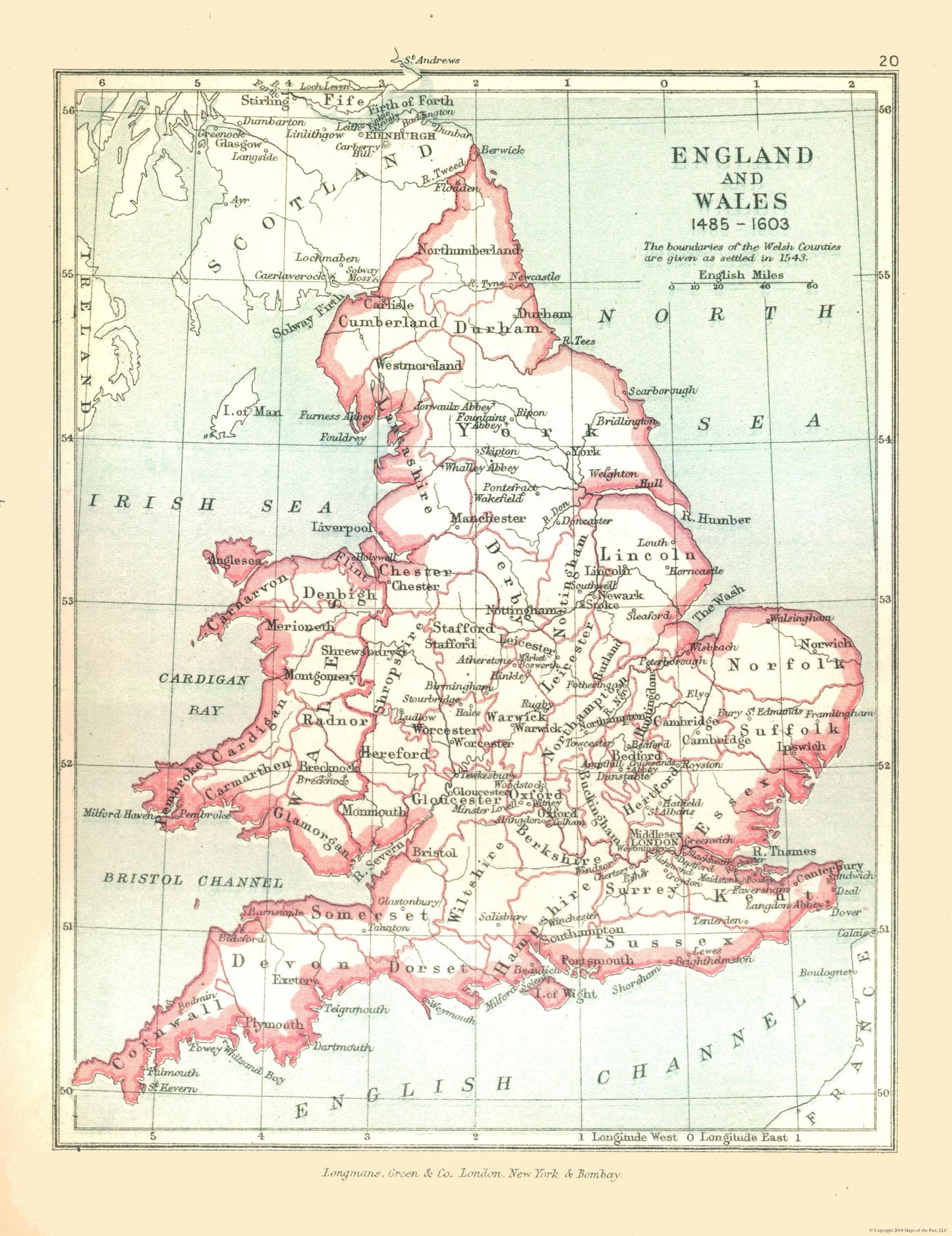 Historic Map - England Wales 1543 - Gardiner 1902 - 23 x 29.86 - Vintage Wall Art