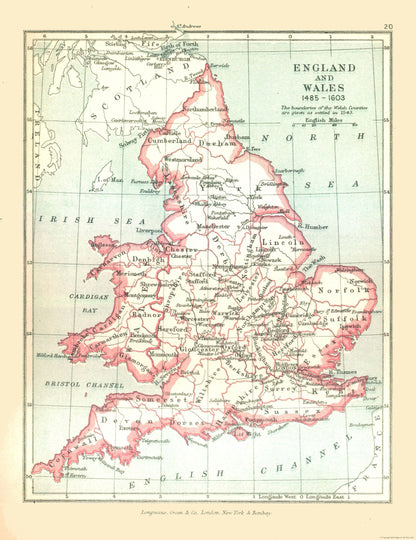 Historic Map - England Wales 1543 - Gardiner 1902 - 23 x 29.86 - Vintage Wall Art