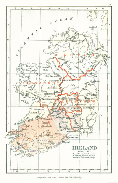 Historic Map - Ireland 1570 - Gardiner 1902 - 23 x 35.54 - Vintage Wall Art