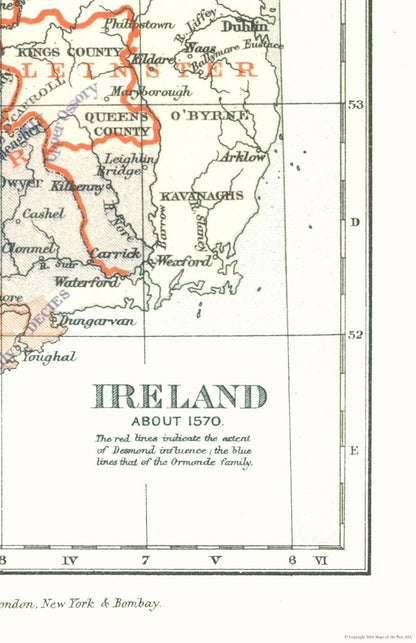 Historic Map - Ireland 1570 - Gardiner 1902 - 23 x 35.54 - Vintage Wall Art