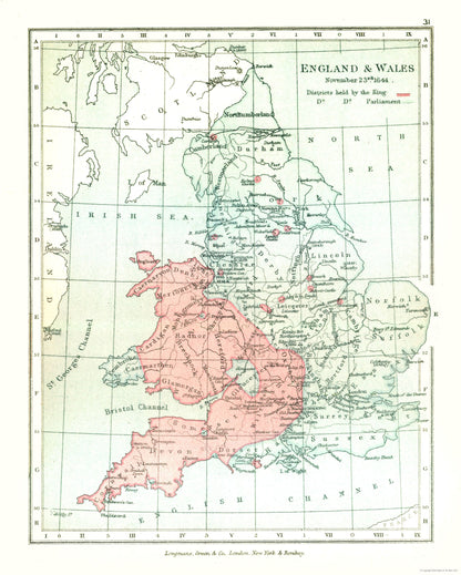 Historic Map - England Wales 1644 - Gardiner 1902 - 23 x 28.70 - Vintage Wall Art