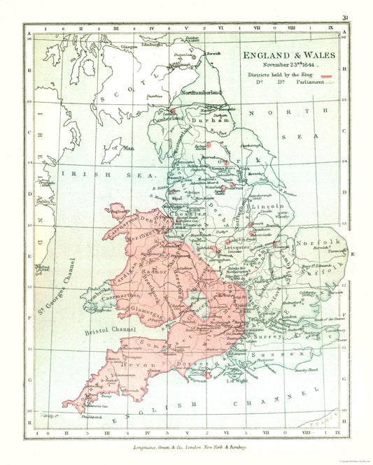 Historic Map - England Wales 1644 - Gardiner 1902 - 23 x 28.70 - Vintage Wall Art