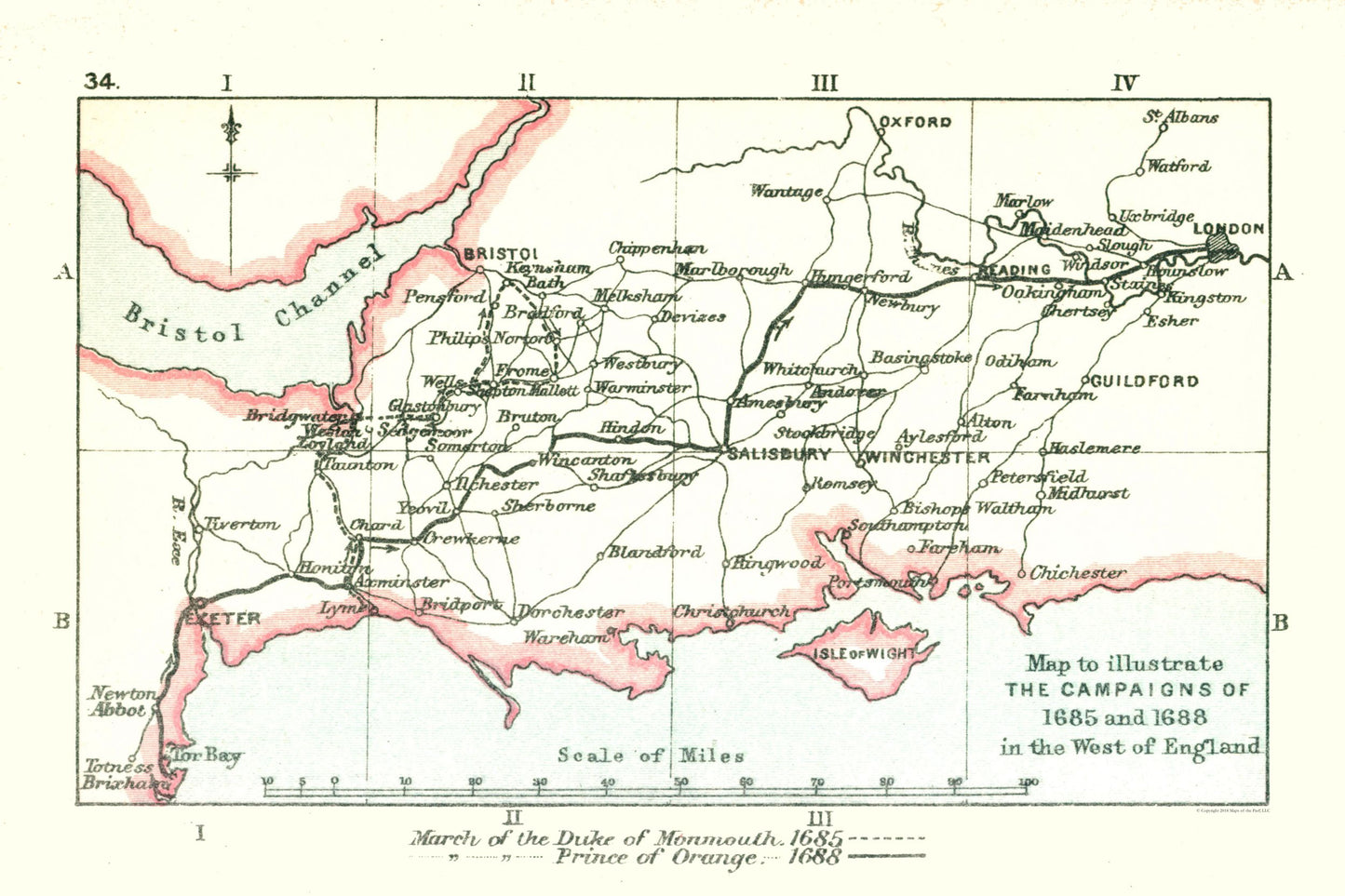 Historic Map - England Campaigns 1685 - Gardiner 1902 - 24.52 x 23 - Vintage Wall Art