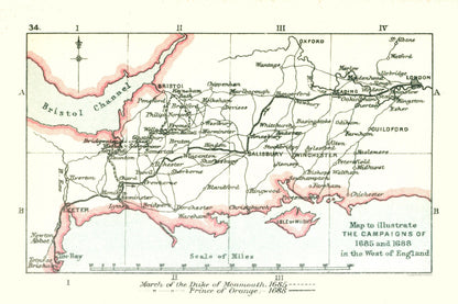 Historic Map - England Campaigns 1685 - Gardiner 1902 - 24.52 x 23 - Vintage Wall Art