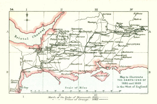 Historic Map - England Campaigns 1685 - Gardiner 1902 - 24.52 x 23 - Vintage Wall Art