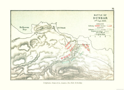 Historic War Map - Dunbar Scotland Battle 1650 - Gardiner 1902 - 31.71 x 23 - Vintage Wall Art