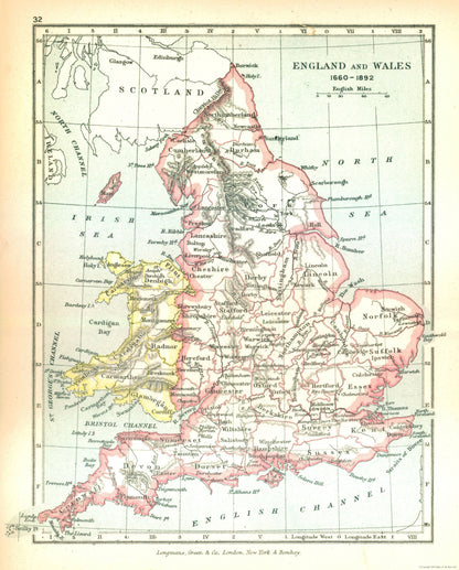 Historic Map - England Wales 1660 - Gardiner 1902 - 23 x 28.61 - Vintage Wall Art