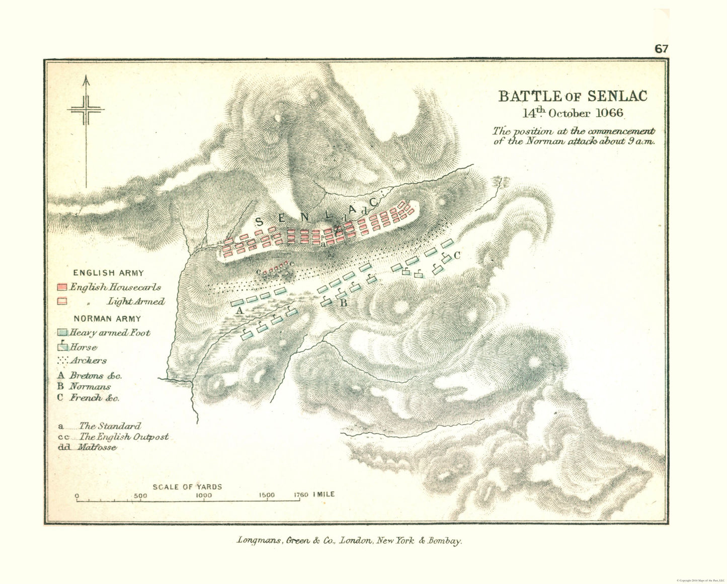 Historic War Map - England Senlac Battle 1066 - Gardiner 1902 - 28.62 x 23 - Vintage Wall Art