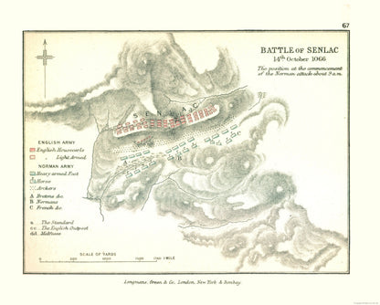 Historic War Map - England Senlac Battle 1066 - Gardiner 1902 - 28.62 x 23 - Vintage Wall Art