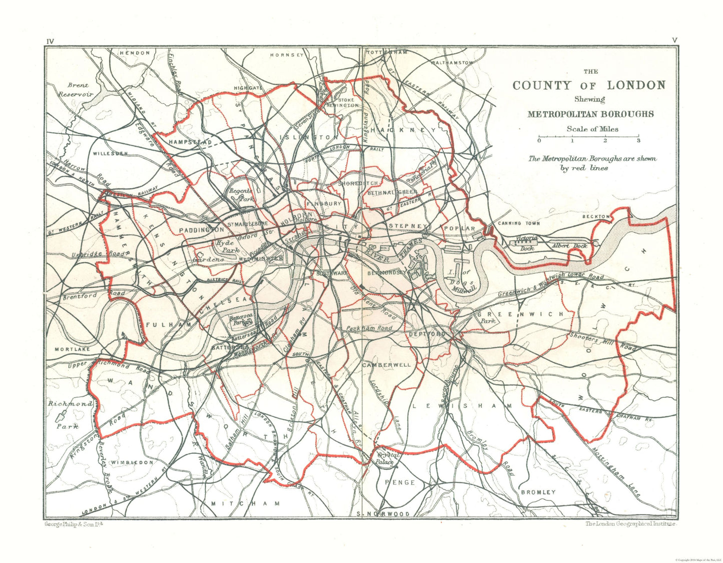 Historic Map - London County England - Philip 1904 - 29.754 x 23 - Vintage Wall Art