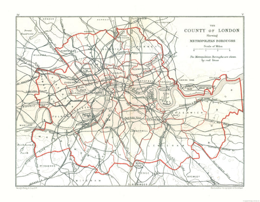 Historic Map - London County England - Philip 1904 - 29.754 x 23 - Vintage Wall Art